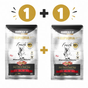 BIOFEED Euphoria Fresh Adult Vepřové a hovězí XS/S 500g – suché krmivo pro psy – 1+1