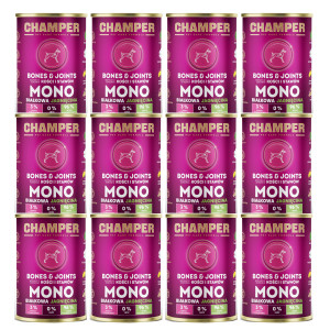 CHAMPER Bones & Joints monoproteinové jehněčí – mokré krmivo pro psa – 12×400 g