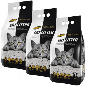 HILTON Bentonit s aktivním uhlím Bílý – stelivo pro kočky – 3x5l