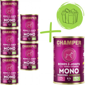 CHAMPER Bones & Joints monoproteinové jehněčí - mokré krmivo pro psy - 5x400g + 400g ZDARMA