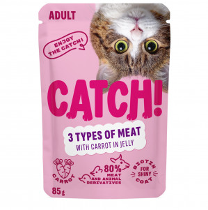 CATCH Three kinds of meat and carrot in jelly - mokré krmivo pro kočky - 85g