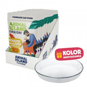 ANIMAL ISLAND Everyday Poultry with liver in jelly Box - mokré krmivo pro kočky - 12x85g + talířek zdarma