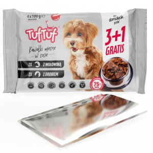 TUF TUF 2x with poultry, 2x with beef - vlhké krmivo pro psy - 4x100g