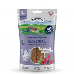 BALTICA Przysmaki Regionów Puppy Mono Masové pásky Krůta – pamlsek pro psa – 90 g