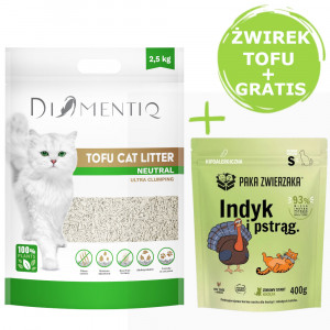 DIAMENTIQ Tofu Neutral Ultra clumping – stelivo pro kočky 2,5 kg + Paka Zwierzaka Krocan a pstruh – suché krmivo pro koťata 400 g ZDARMA.