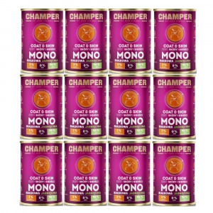 CHAMPER Coat & Skin monoproteinové jehněčí – mokré krmivo pro psa – 12×400 g