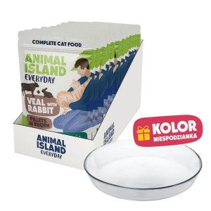 ANIMAL ISLAND Everyday Veal and rabbit in broth Box - mokré krmivo pro kočky - 12x85g + talířek zdarma