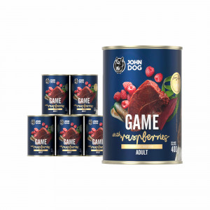 JOHN DOG Berry Adult Venison with raspberries - Mokré krmivo pro psy - 6x400g