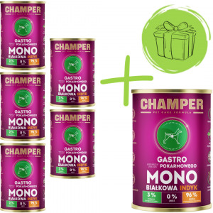 CHAMPER Gastro Mono krůtí - mokré krmivo pro psy - 5x400g + 400g ZDARMA