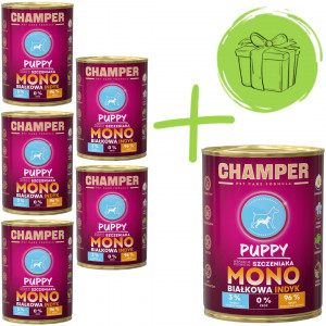 CHAMPER Puppy monoproteinové krůtí - mokré krmivo pro psy - 5x400g + 400g ZDARMA