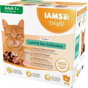 IAMS DELIGHTS Land & Sea Collection in Gravy box – vlhké krmivo pro kočku – 8x85g