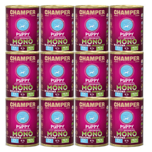 CHAMPER Puppy monoproteinové jehněčí – mokré krmivo pro štěně – 12×400 g