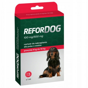 REFORDOG 100mg/500mg (4-10kg) – kapky proti parazitům pro psa – 3x1ml