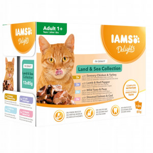 IAMS DELIGHTS Land & Sea Collection in Gravy box – vlhké krmivo pro kočku – 12x85g