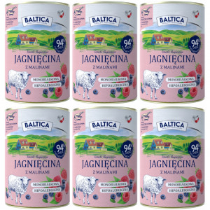 BALTICA Chutě regionů Mono Jehněčí s malinami - mokré krmivo pro psy - 6x400g