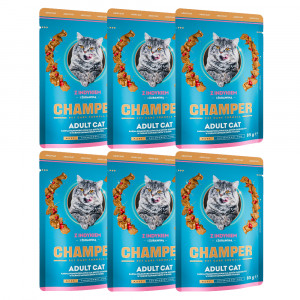 CHAMPER Krůta s brusinkami - mokré krmivo pro kočku - 6x85 g