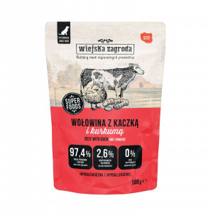 WIEJSKA ZAGRODA Beef with duck - vlhké krmivo pro psy - 500g