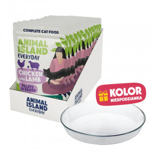ANIMAL ISLAND Everyday Chicken with lamb in broth Box - mokré krmivo pro kočky - 12x85g + talířek zdarma