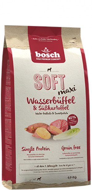BOSCH SOFT MAXI Vodní buvol Sladké brambory – suché krmivo pro psy – 12,5 kg