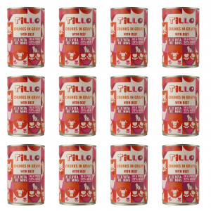 TILLO Kousky v omáčce s hovězím masem - mokré krmivo pro kočky - 12x415 g