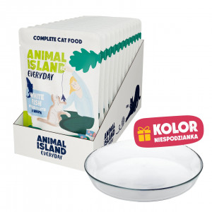 ANIMAL ISLAND Everyday White fish in broth Box - mokré krmivo pro kočky - 12x85g + talířek zdarma