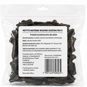 PETITTO Dried beef liver Mono - pamlsek pro psa - 500g