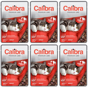 CALIBRA Cat Premium Adult Chicken & Beef - mokré krmivo pro kočky - 6x100g