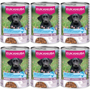 EUKANUBA Life Care Puppy Bohatá na pstruha a sladké brambory - vlhké krmivo pro psy - 6x400g