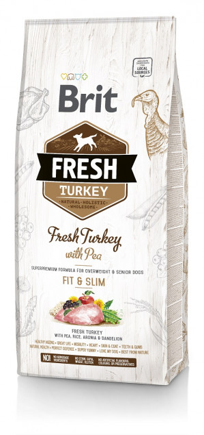 BRIT Fresh Turkey & Pea Fit & Slim - Suché krmivo pro psy Krůta s hráškem - 12 kg