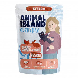 ANIMAL ISLAND Everyday Kitten Turkey with rabbit in broth - mokré krmivo pro kočky - 85g