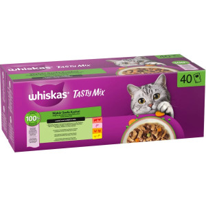 WHISKAS Tasty Mix Výběr šéfkuchaře v omáčce – mokré krmivo pro kočky – 40x85g