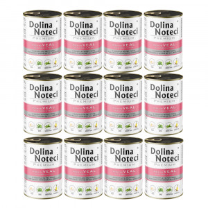 DOLINA NOTECI Premium Bohatá na telecí s hráškem – mokré krmivo pro psy – 12×400 g