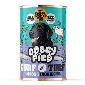 DOBRY PIES Surf & Turf Salmon and lamb - vlhké krmivo pro psy - 400g