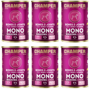 CHAMPER Bones & Joints monoproteinový losos – mokré krmivo pro psa – 6×400 g