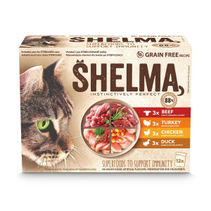 SHELMA with turkey, duck, chicken and beef in sauce - mokré krmivo pro kočky - 12x85g