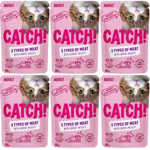 CATCH Tři druhy masa s mrkví v želé - mokré krmivo pro kočky - 6x85g