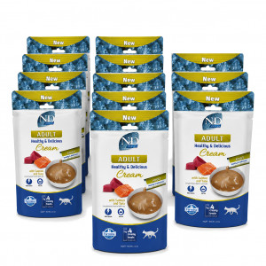 FARMINA N&D Ocean Cat Cream with Salmon & Tuna adult box – pamlsek pro kočku – 12x(4x15g)