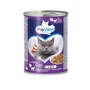 PREVITAL Cat Food s jehněčím a krůtím v želé - mokré krmivo pro kočky - 415g