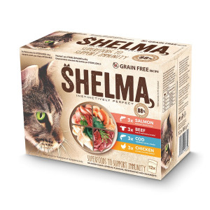 SHELMA with salmon, cod, chicken and beef in sauce - mokré krmivo pro kočky - 12x85g