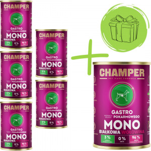 CHAMPER Gastro monoproteinové hovězí - mokré krmivo pro psy - 5x400g + 400g ZDARMA