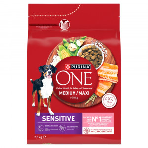 PURINA One Adult Medium/Maxi Sensitive Rich in salmon with rice - suché krmivo pro psy - 2,5kg