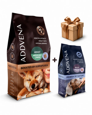 ADDVENA Boosted by superfoods Adult Small Beef – suché krmivo pro psy – 10 kg + 2,5 kg Senior M/L Mono Lamb ZDARMA!