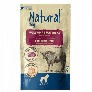 NATURAL Hovězí maso s játry s přídavkem dýně - mokré krmivo pro psy - 500g