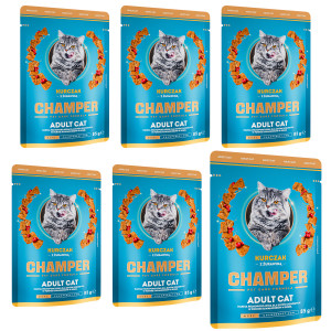 CHAMPER Kuře s brusinkami - mokré krmivo pro kočku - 6x85 g