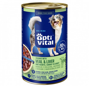 OPTIVITAL Chunks with veal, hearts, liver and carrots - vlhké krmivo pro psy - 1250g