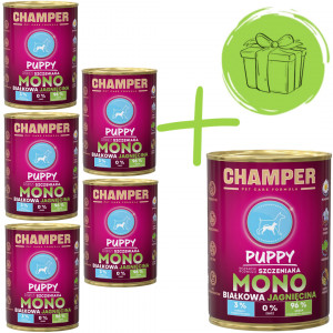 CHAMPER Puppy monoproteinové jehněčí - mokré krmivo pro psy - 5x400g + 400g ZDARMA