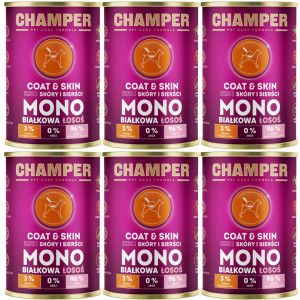 CHAMPER Coat & Skin monoproteinový losos – mokré krmivo pro psa – 6×400 g