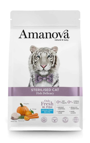 AMANOVA Adult Cat Sterilised Fish Delicacy - suché krmivo pro kočky - 1,5kg