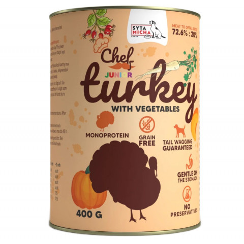 SYTA MICHA Chef Turkey with vegetables Junior - vlhké krmivo pro psy - 400g - Fotogalerie 1