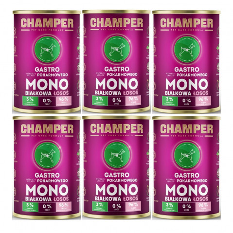 CHAMPER Gastro monoproteinový losos – mokré krmivo pro psa – 6×400 g - Fotogalerie 1